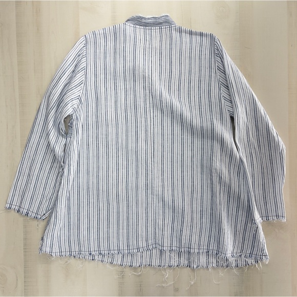 BODIL striped patchwork pocket tunic top blouse lagenlook linen blue XL art work - Picture 7 of 9